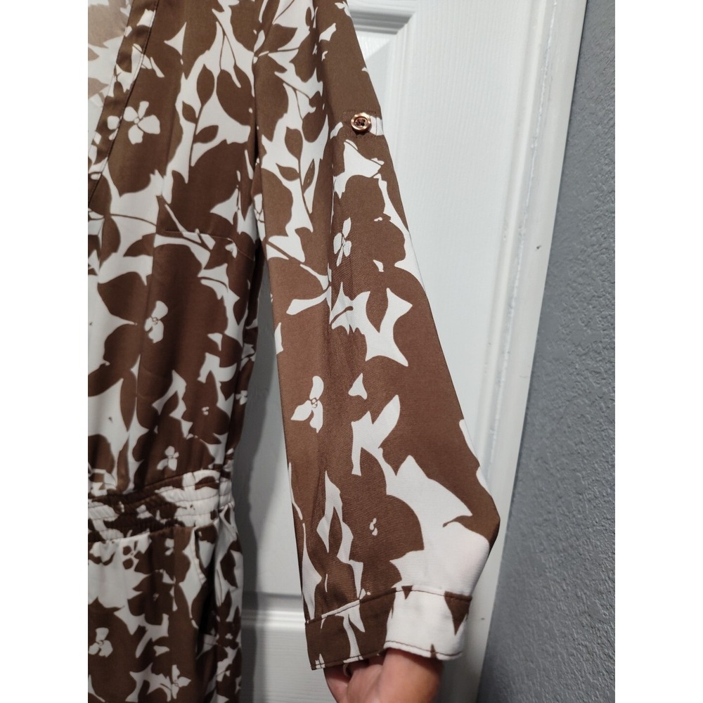 New York & Co‎ Womens Brown Cream Floral Leaf Print VNeck Jumpsuit Size XSmall - Picture 8 of 12